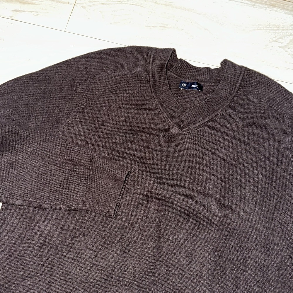 Gap Sweater Size Medium Brown Cotton Nylon Blend Knit V Neck Fishermancore
